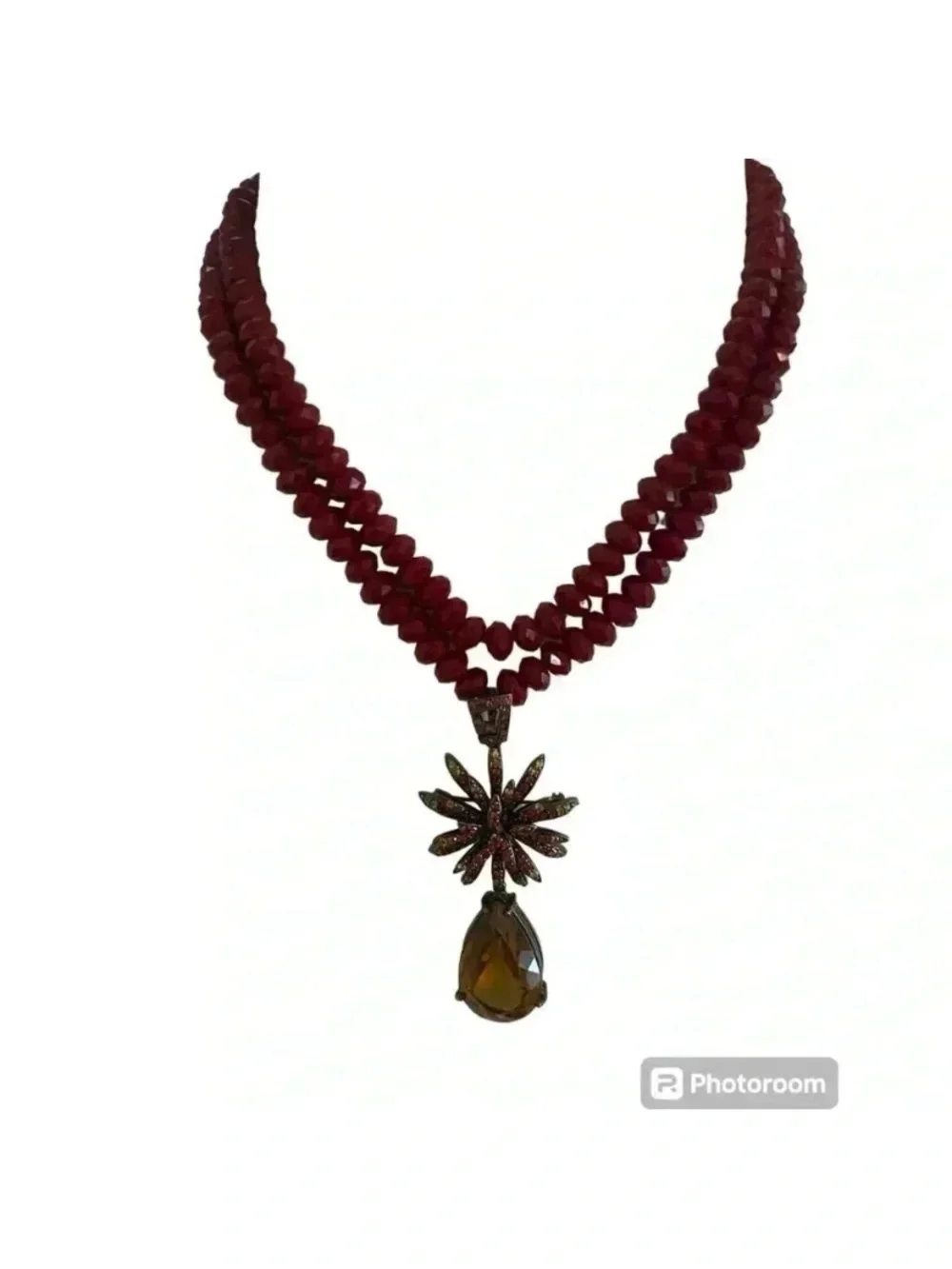 High End Short Beaded Double String Necklace With Removable Pendant Red